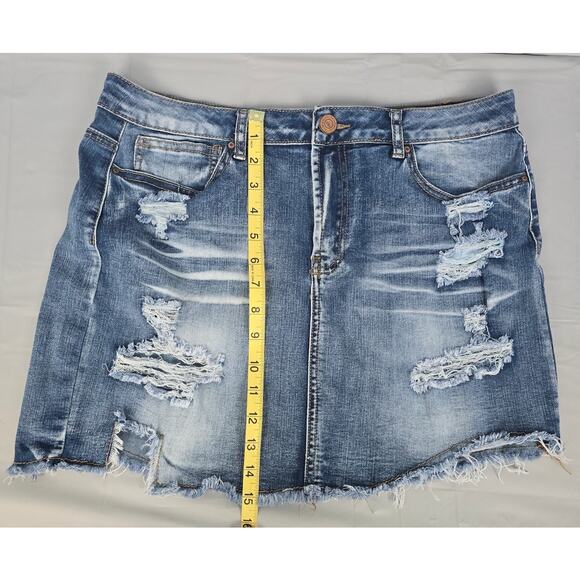 Denim Micro Mini  Skirt Gothic Grunge Y2K Holes Distressed Size 13 - Picture 3 of 8